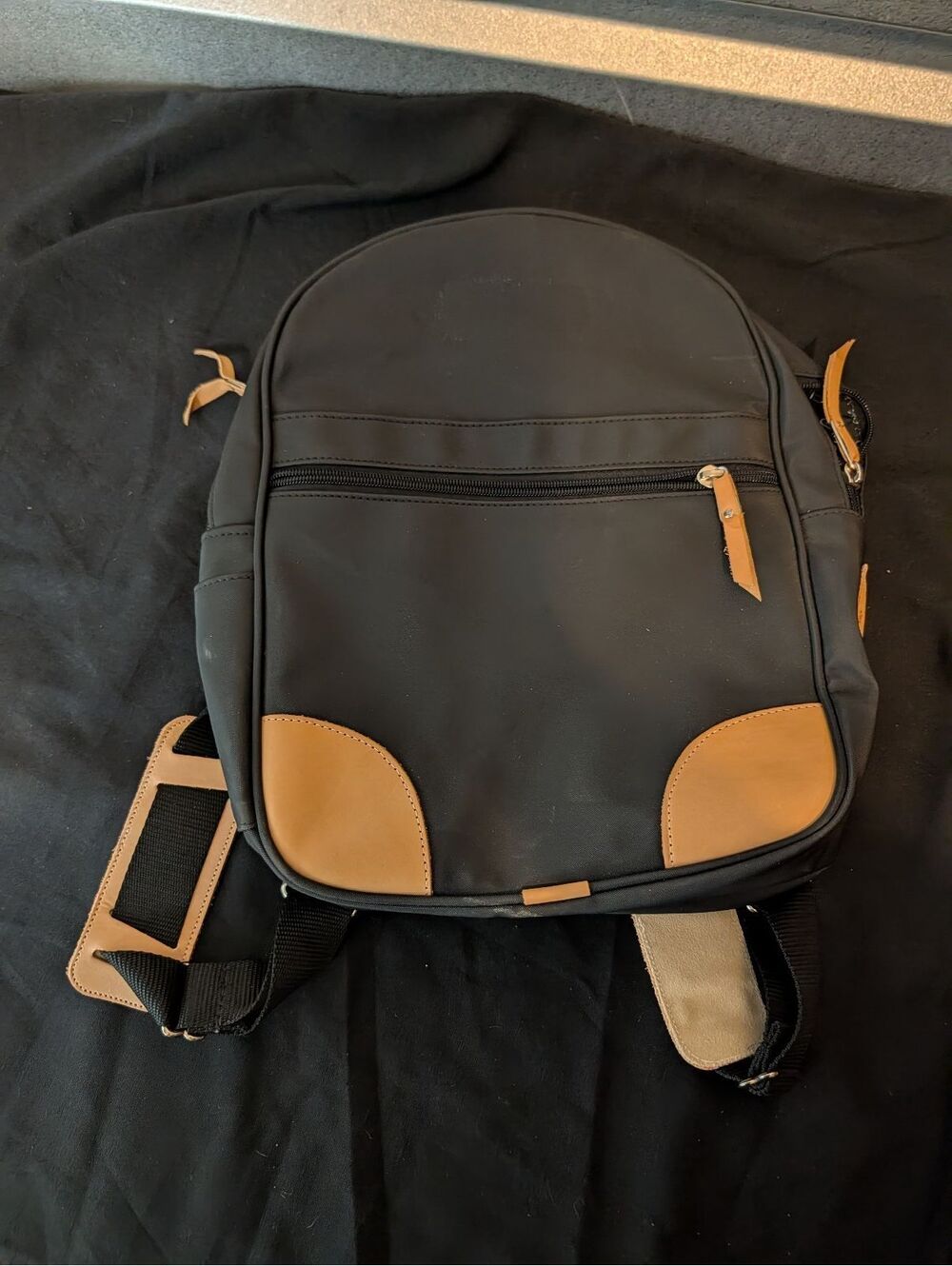 Jon Hart Design Blk Coated Canvas Leather Trim Backpack NO Monogram Made in USA